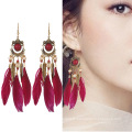 Bohemian Summer Beads Wedding Earrings For Women Retro Ethnic Tassel Long Feather Earrings
